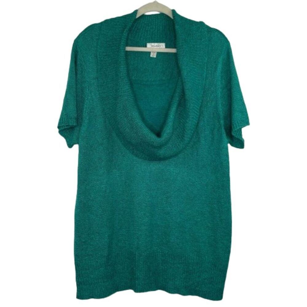 Dress Barn green knit cowl neck sweater short sleeve size 2X